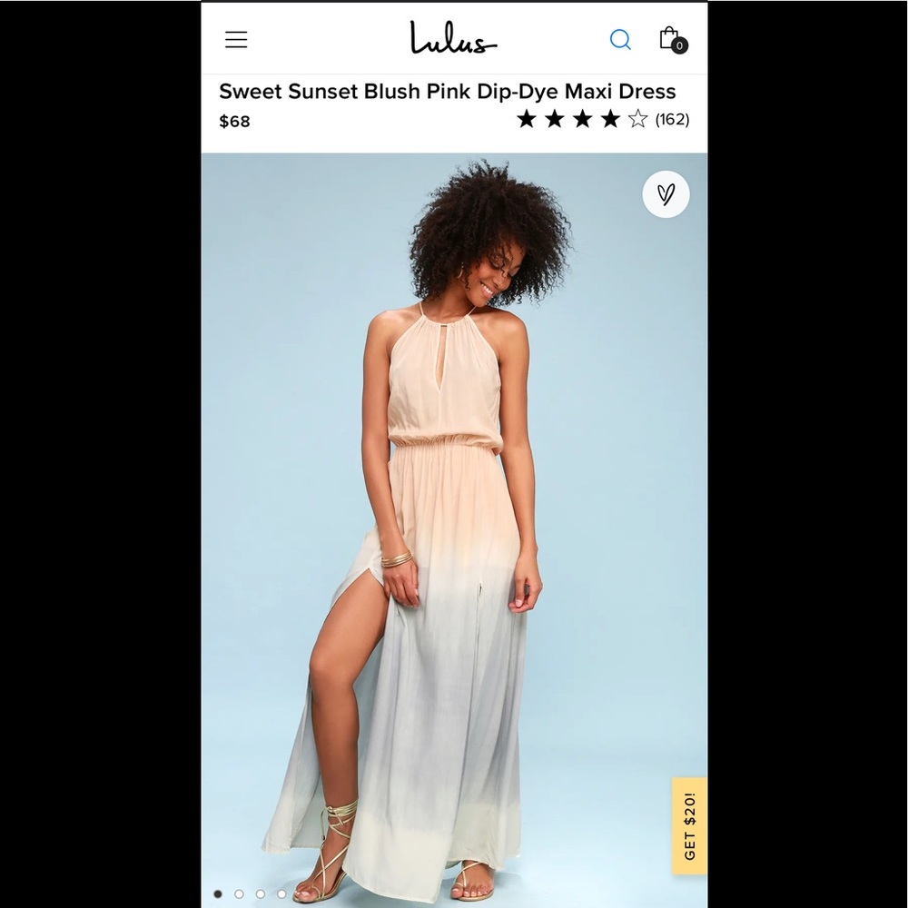 Lulus Sz S. Sweet Sunset Blush Pink Dip-Dye Maxi Dress